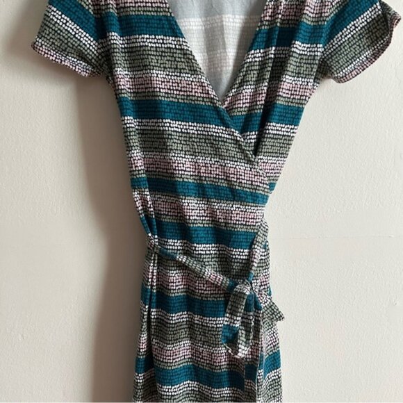 Pact Sz M Polka Dots Colorful Strip Wrap Organic Cotton Dress - Picture 6 of 9
